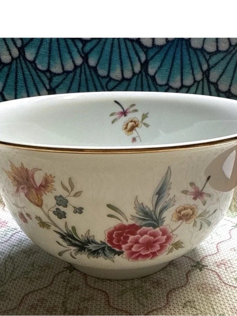 Floral Porcelain Accent Bowl in Cream with Pink Blooms
